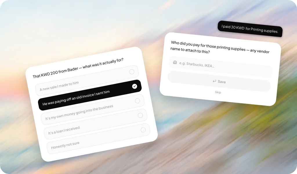 Chat conversation with the Qaid AI bookkeeper